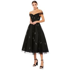 IEENA for MAC DUGGAL Off The Shoulder Embellished Tulle Formal Cocktail Dress
